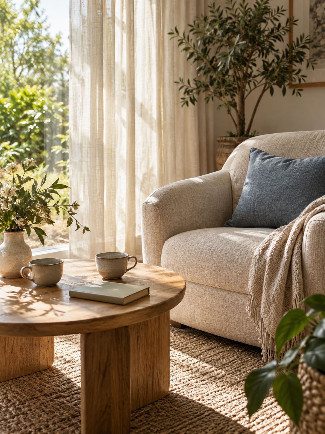 Sunlight, two cups of tea, and a soft armchair beside a window